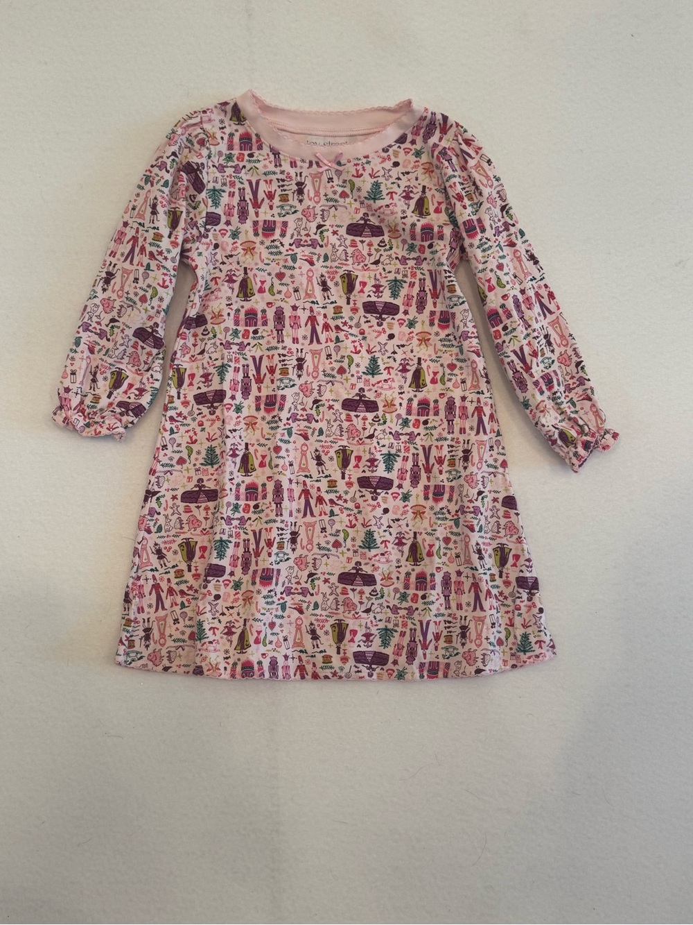 Long-Sleeve Pink Printed A-Line Dress for Girls